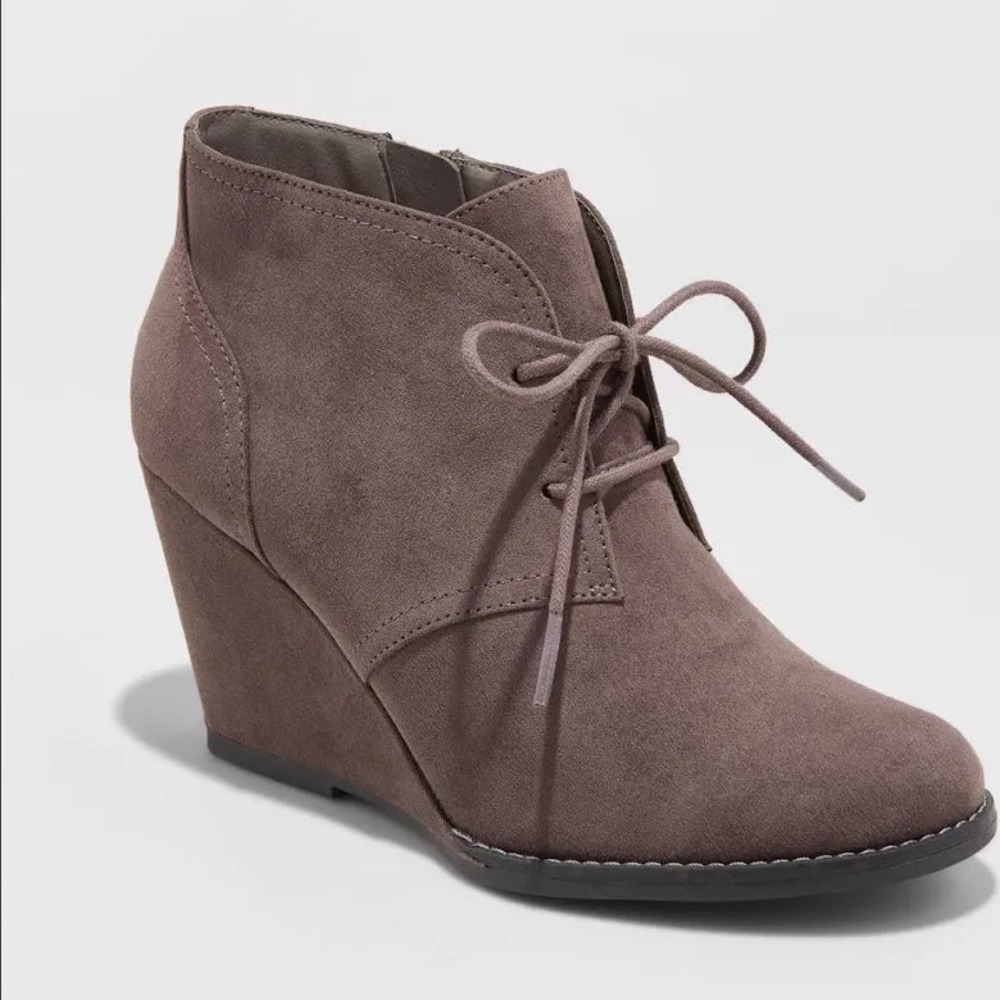 Universal Thread Lace-Up Wedge Ankle Boots - Gray/Taupe